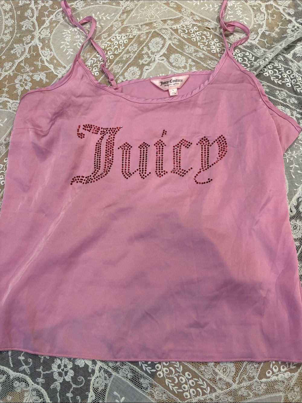 Juicy Couture Pink Rhinestone Logo Cami Top